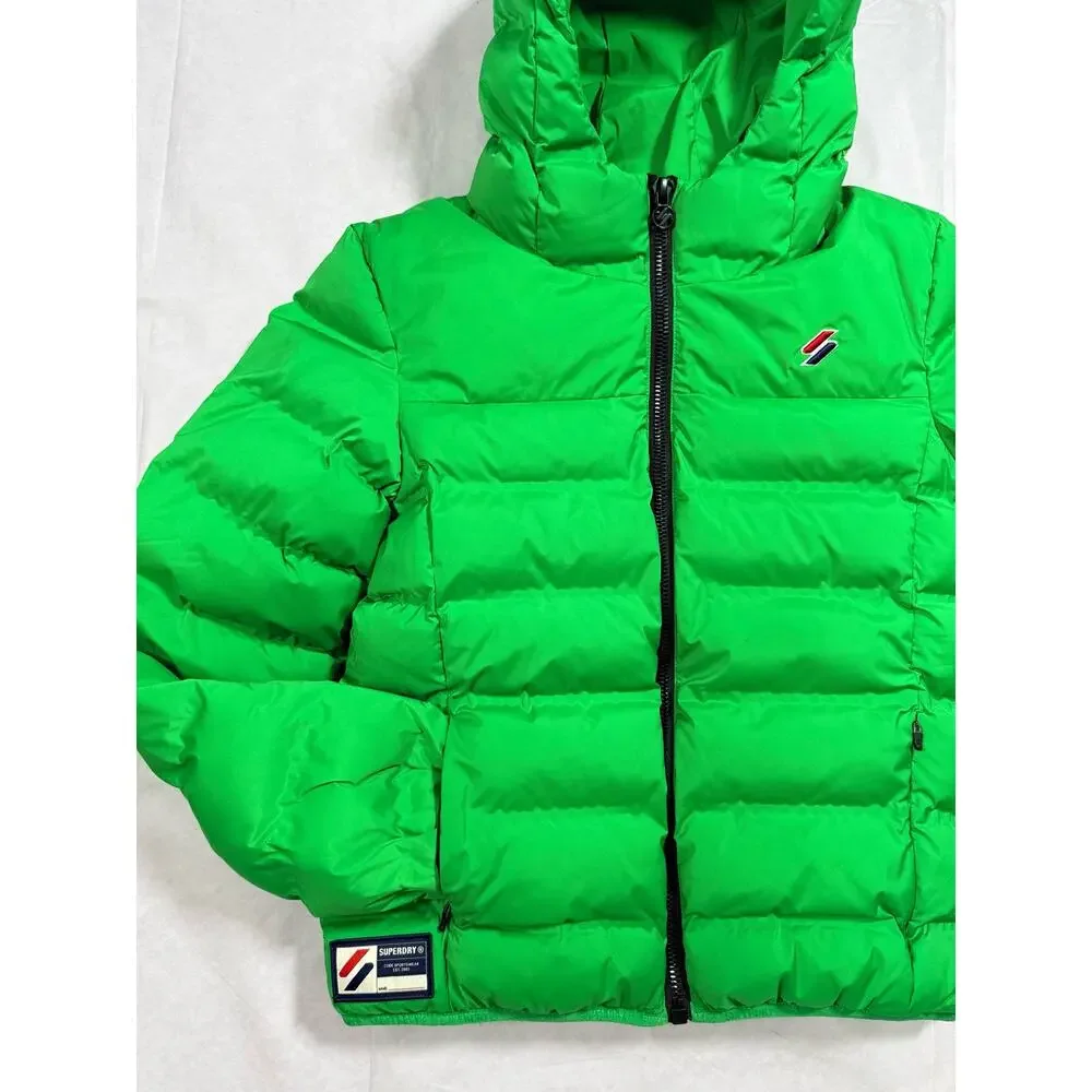 SUPERDRY Puffer Jacket Coat US Sz 8 Green Hooded Insulated Ski Snow